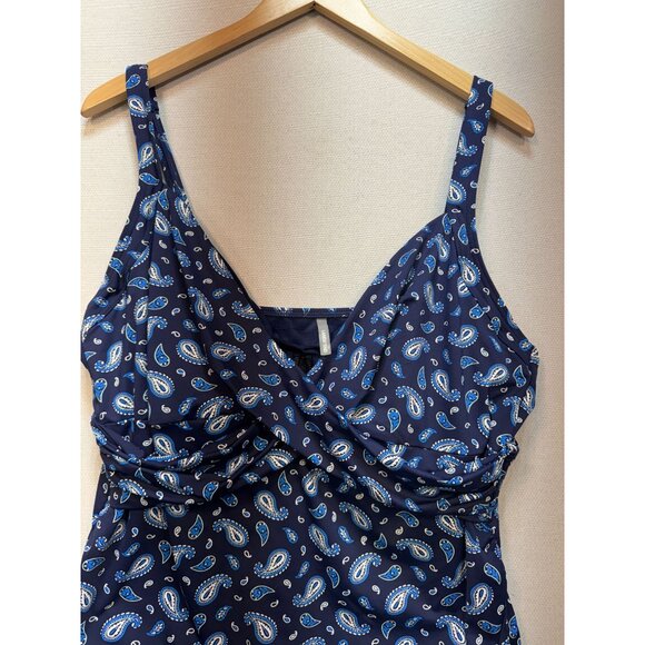 Lands' End Womens Cross Wrap Swimsuit Top Stretch Size 18 Blue Paisley Beach - Picture 5 of 10